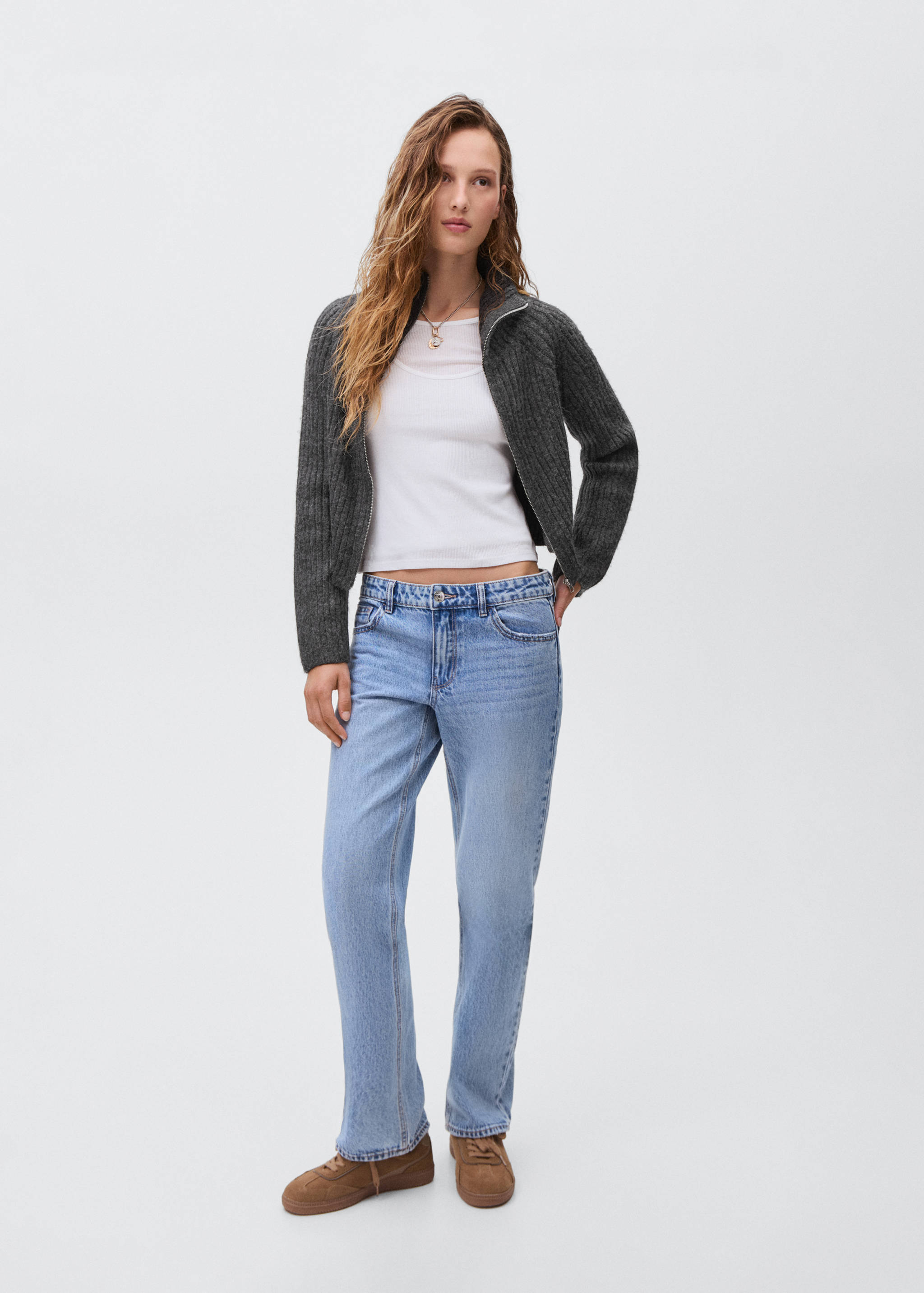 Cardigan de malha com fecho de correr - Plano geral