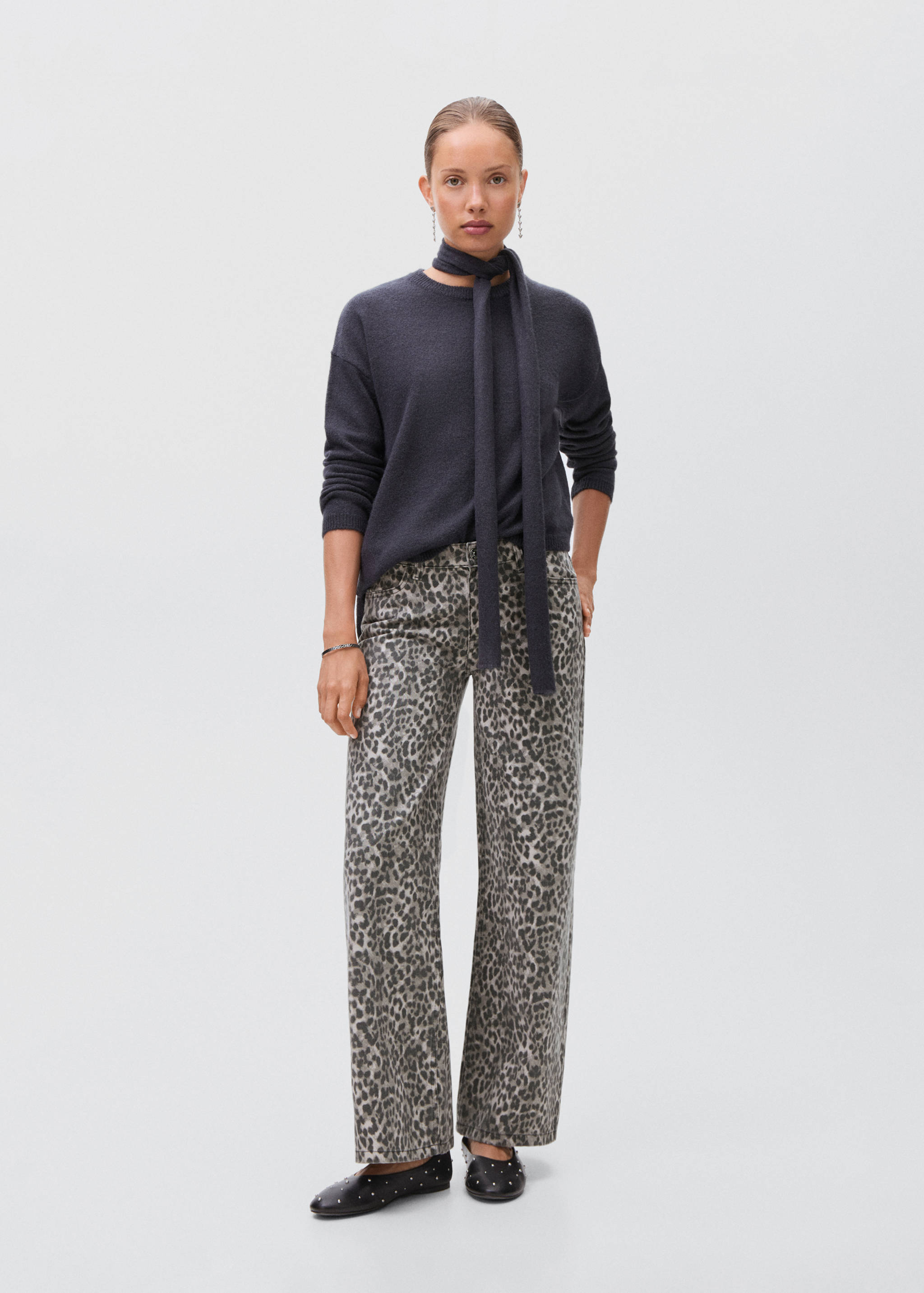 Leopard-print wide leg jeans - General plane