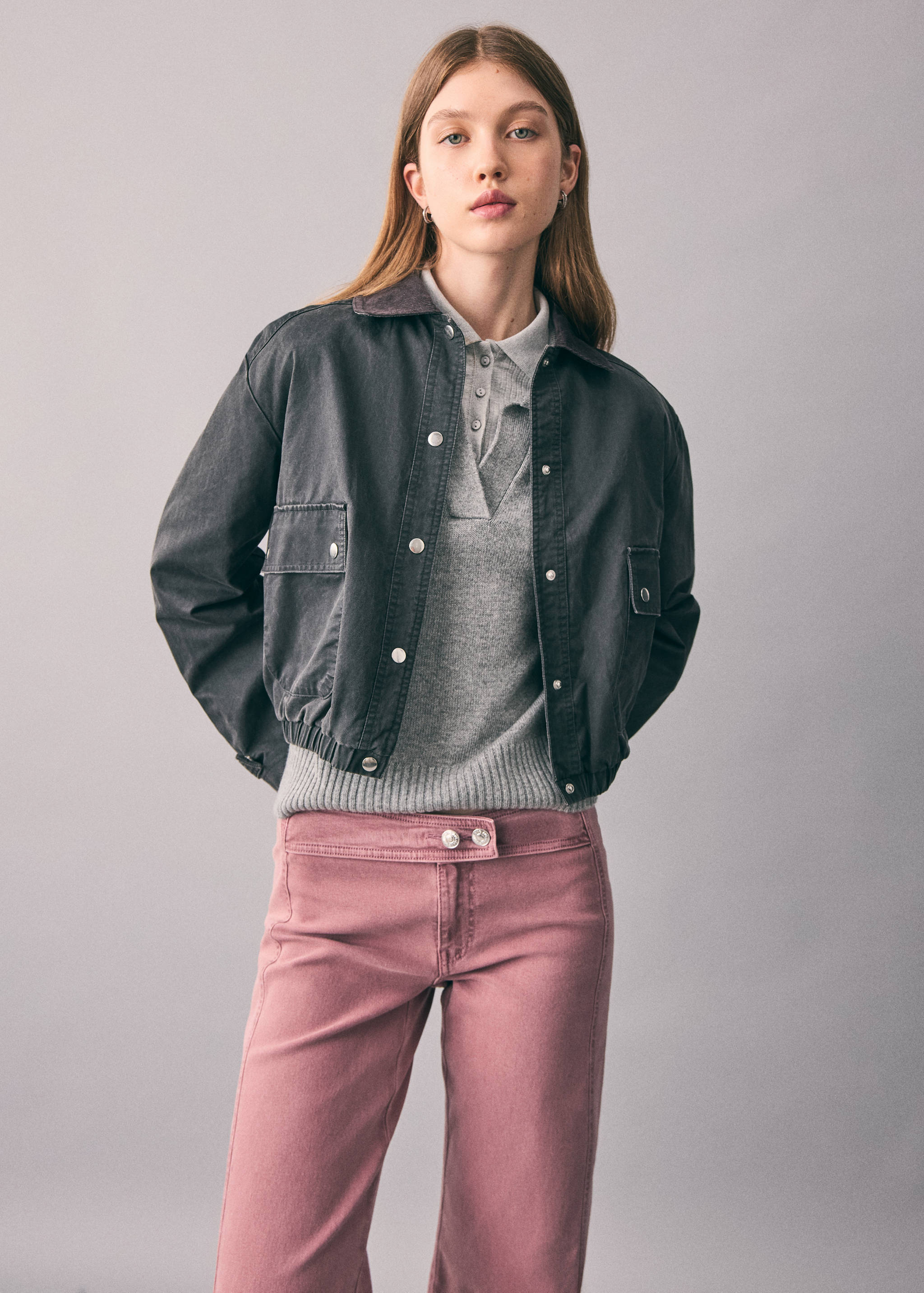 Calças de ganga de cintura baixa de corte reto - Plano médio