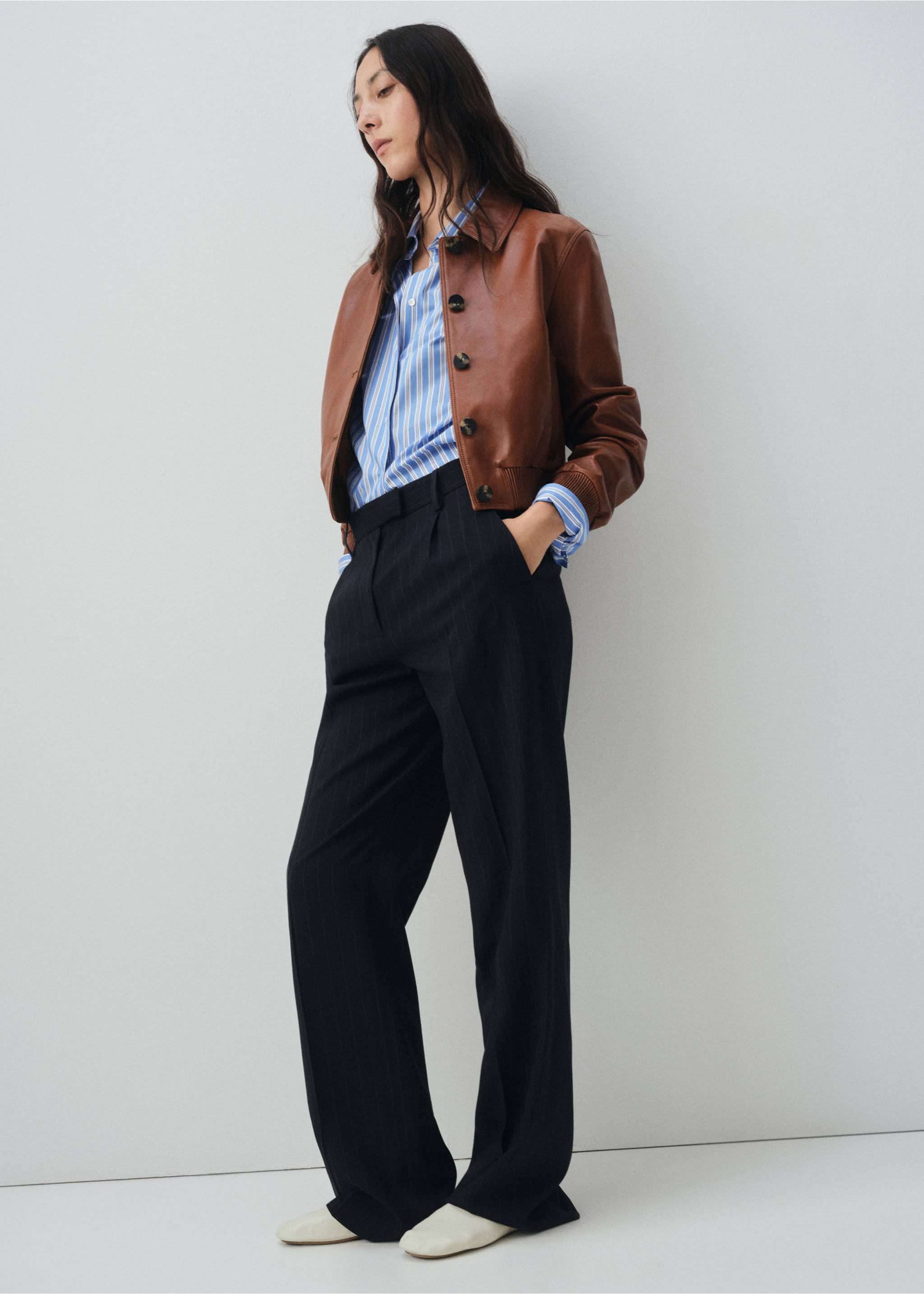 100% leather bomber jacket - General plane, Medium Brown. Ref: 17096342-00.