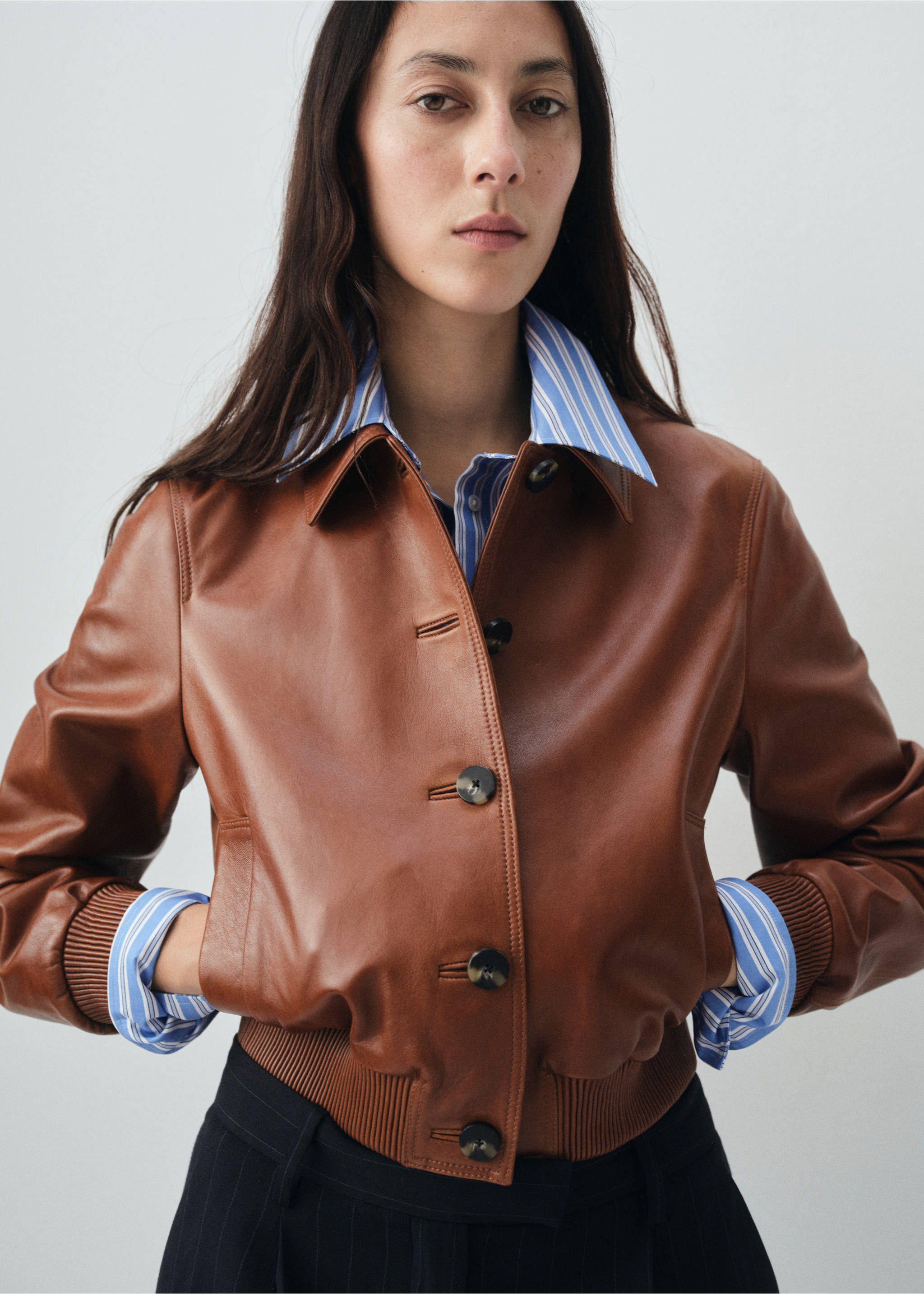100% leather bomber jacket - Medium plane, Medium Brown. Ref: 17096342-00.