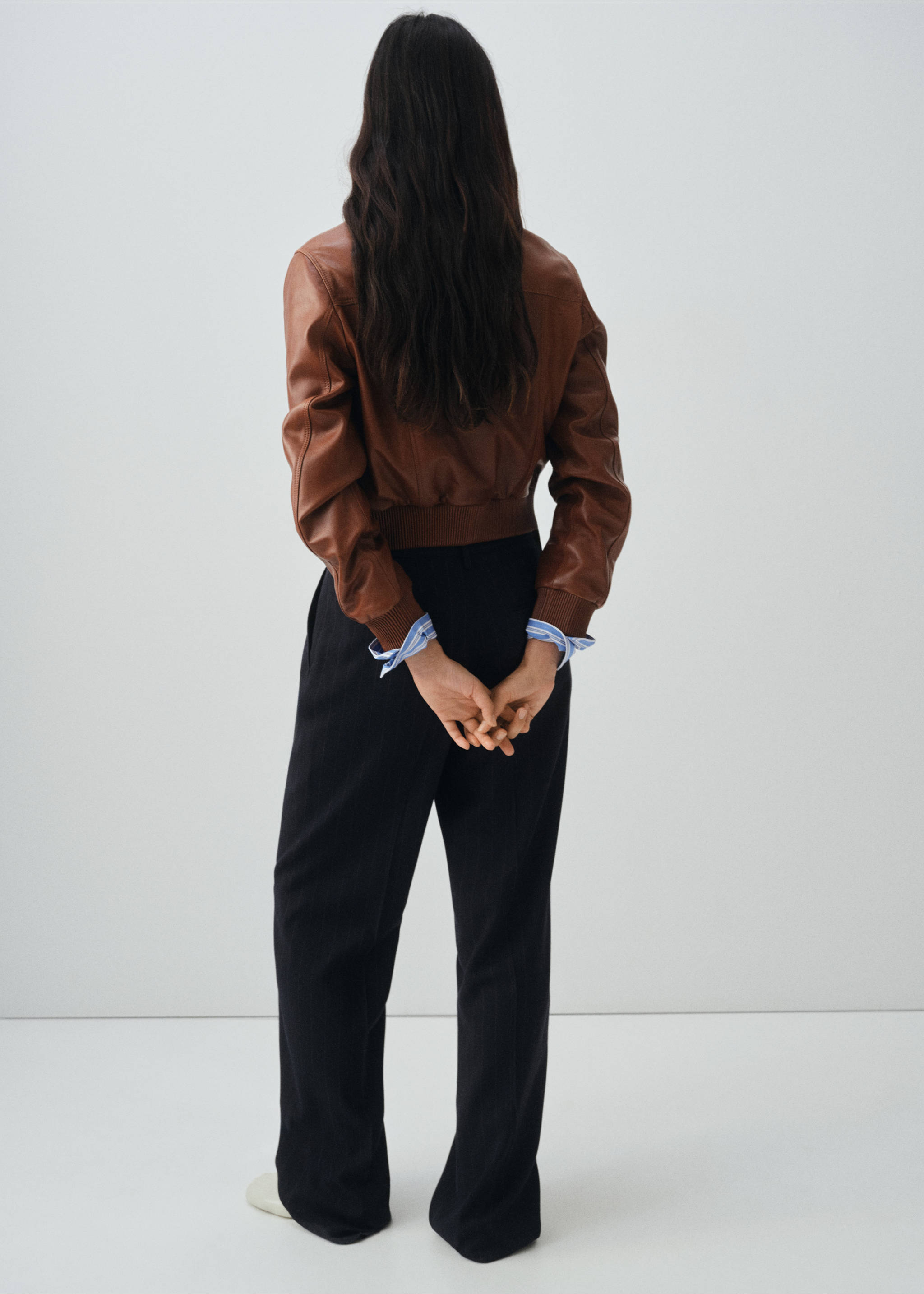 100% leather bomber jacket - Reverse of the article, Medium Brown. Ref: 17096342-00.