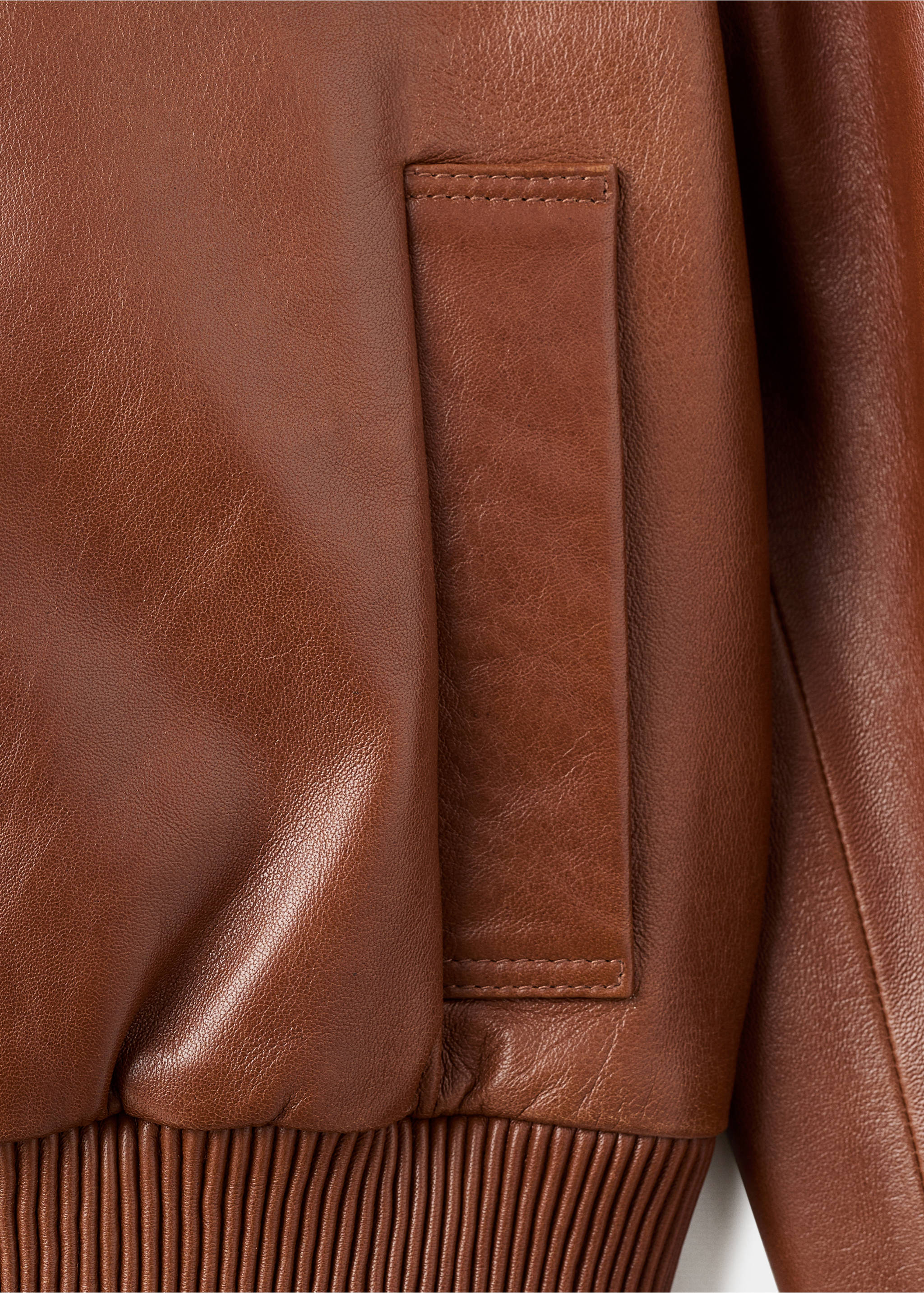 100% leather bomber jacket - Details of the article 7, Medium Brown. Ref: 17096342-01.
