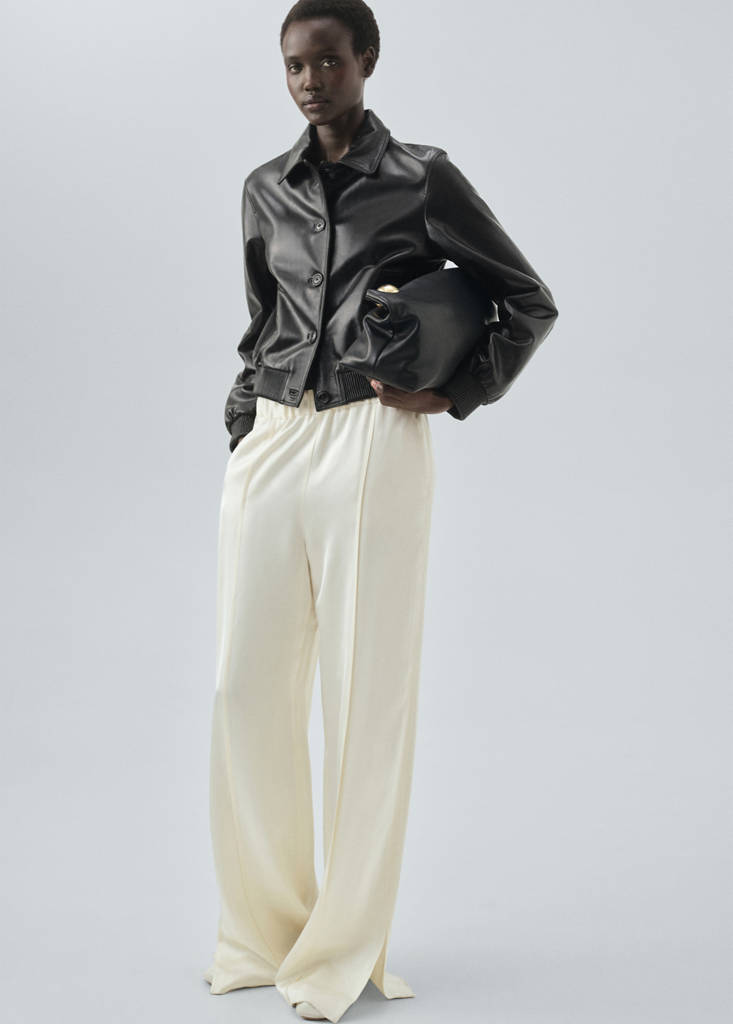 MANGO - Veste bomber 100 % cuir noir - XL