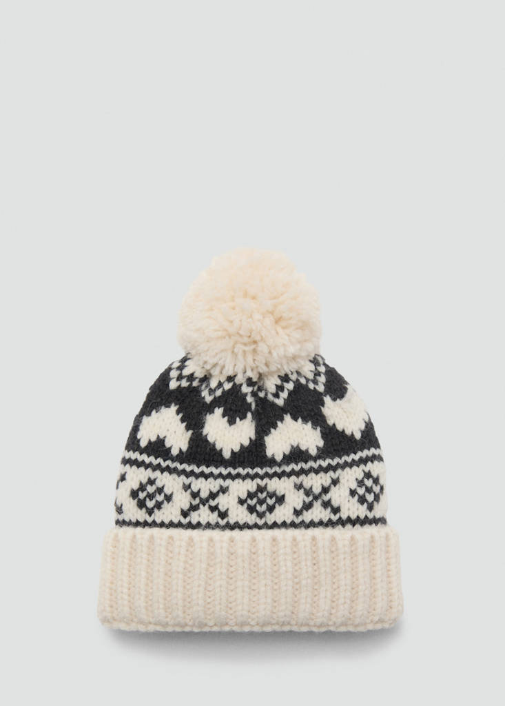 Knitted bobble hat — Ecru