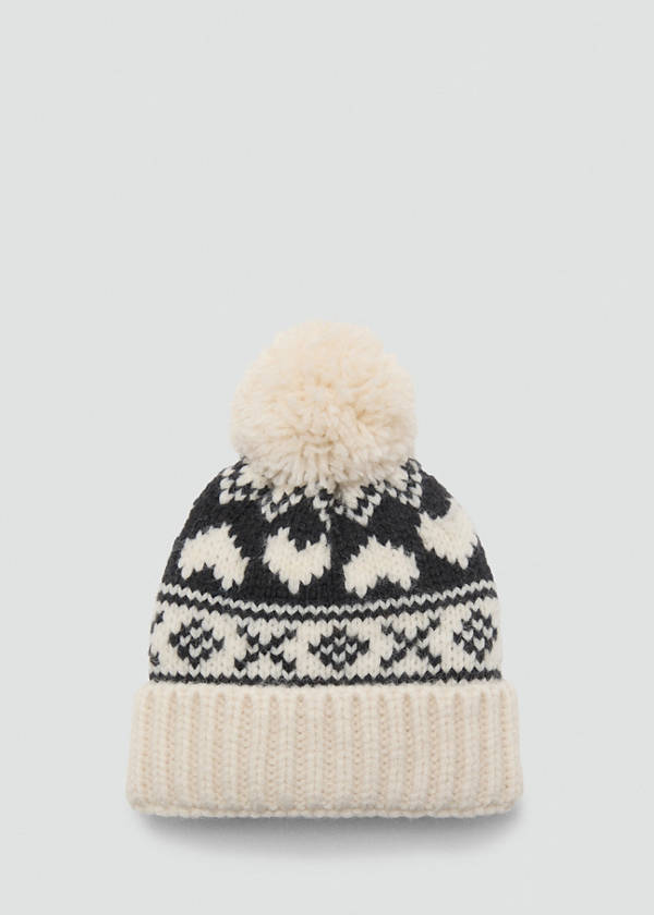 Knitted bobble hat — Ecru