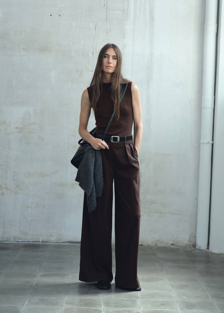Pinstripe jumpsuit combination — Chocolate