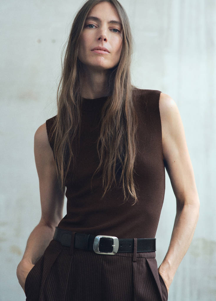 Pinstripe jumpsuit combination — Chocolate