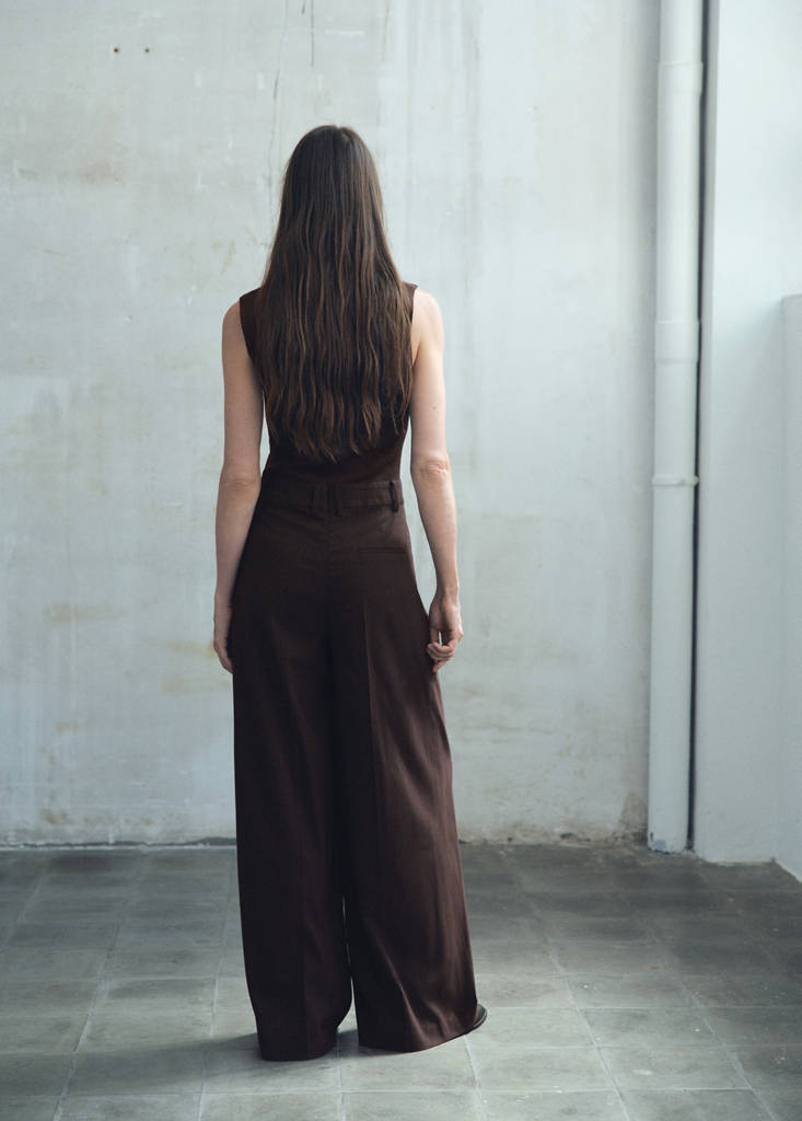 Pinstripe jumpsuit combination — Chocolate