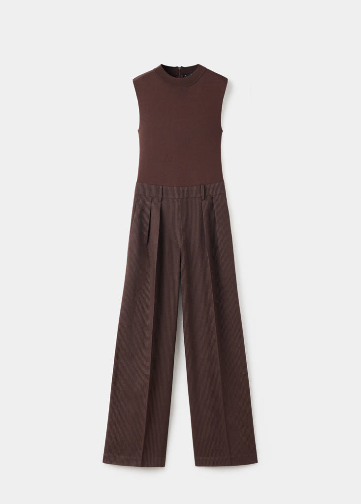 Pinstripe jumpsuit combination — Chocolate