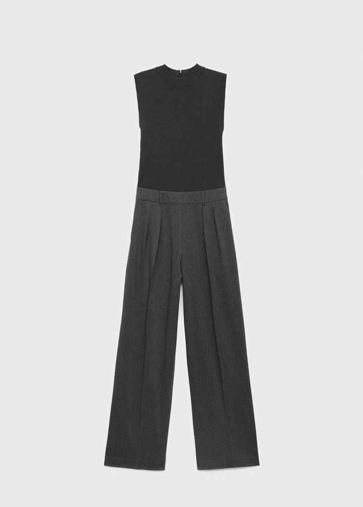 Pinstripe jumpsuit combination — Medium Heather Grey