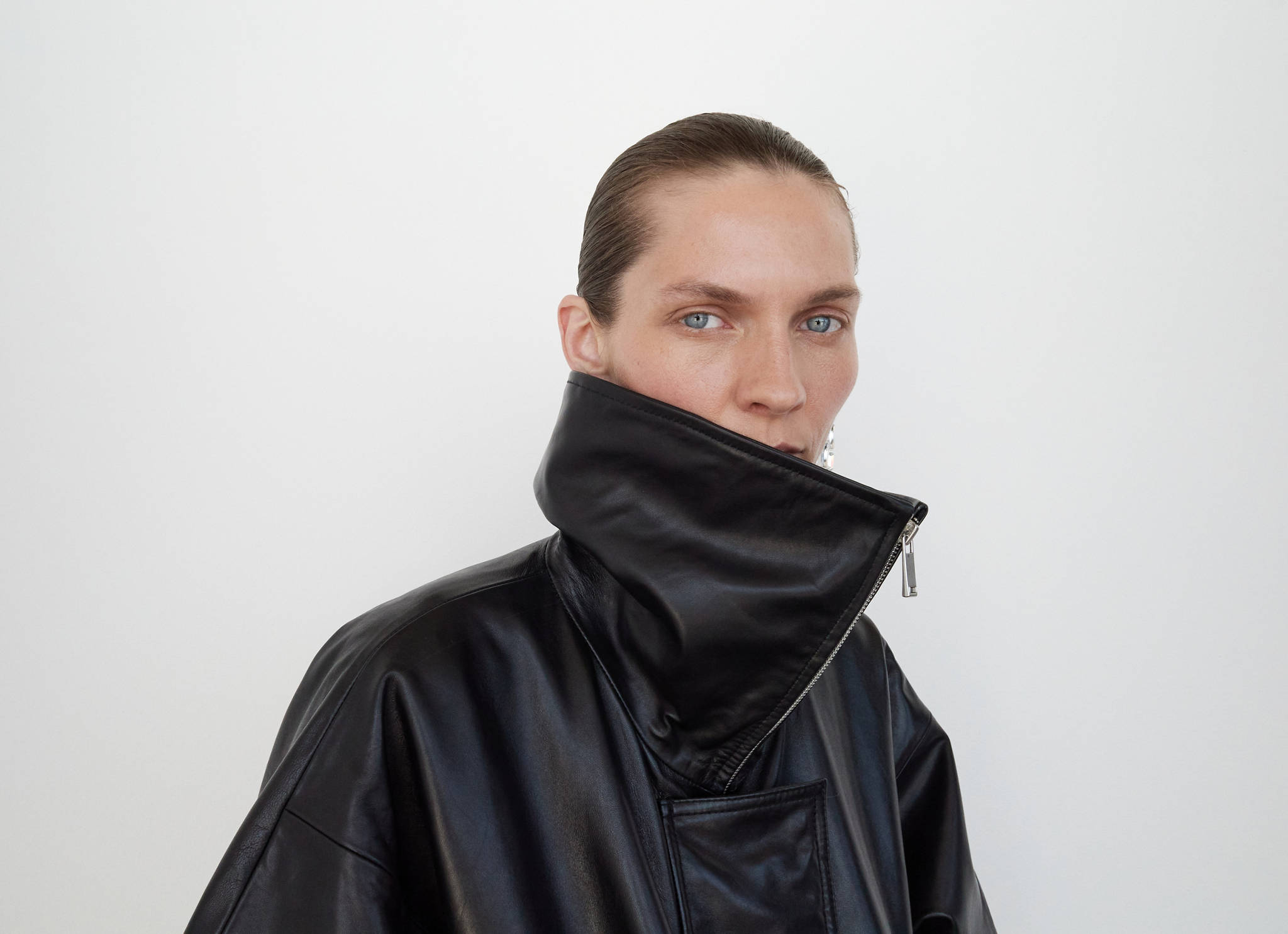 100% leather jacket with notched lapel collar - Panoramic plane
