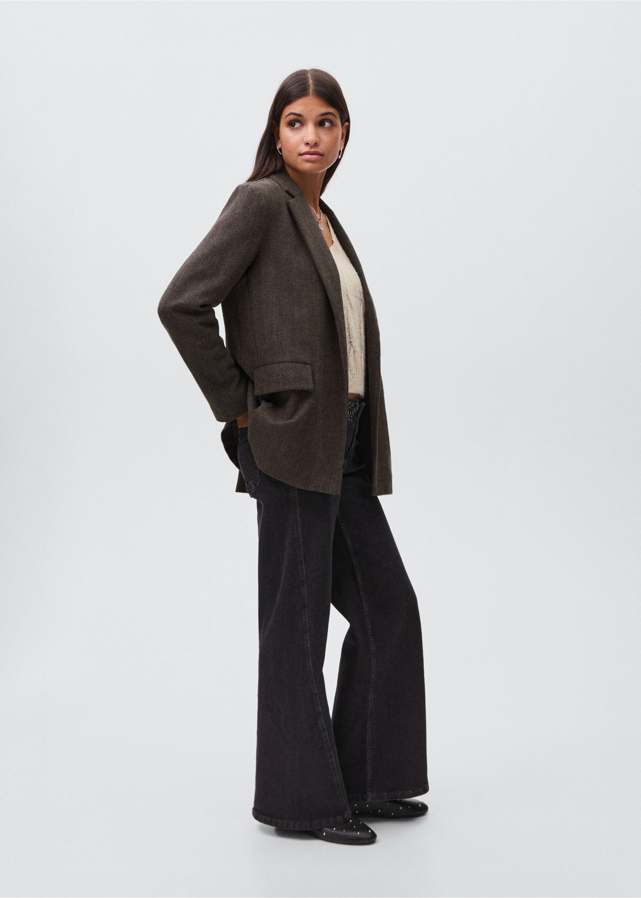 Blazer espiga lana - Plano general, Gris. Ref: 17096719-00.