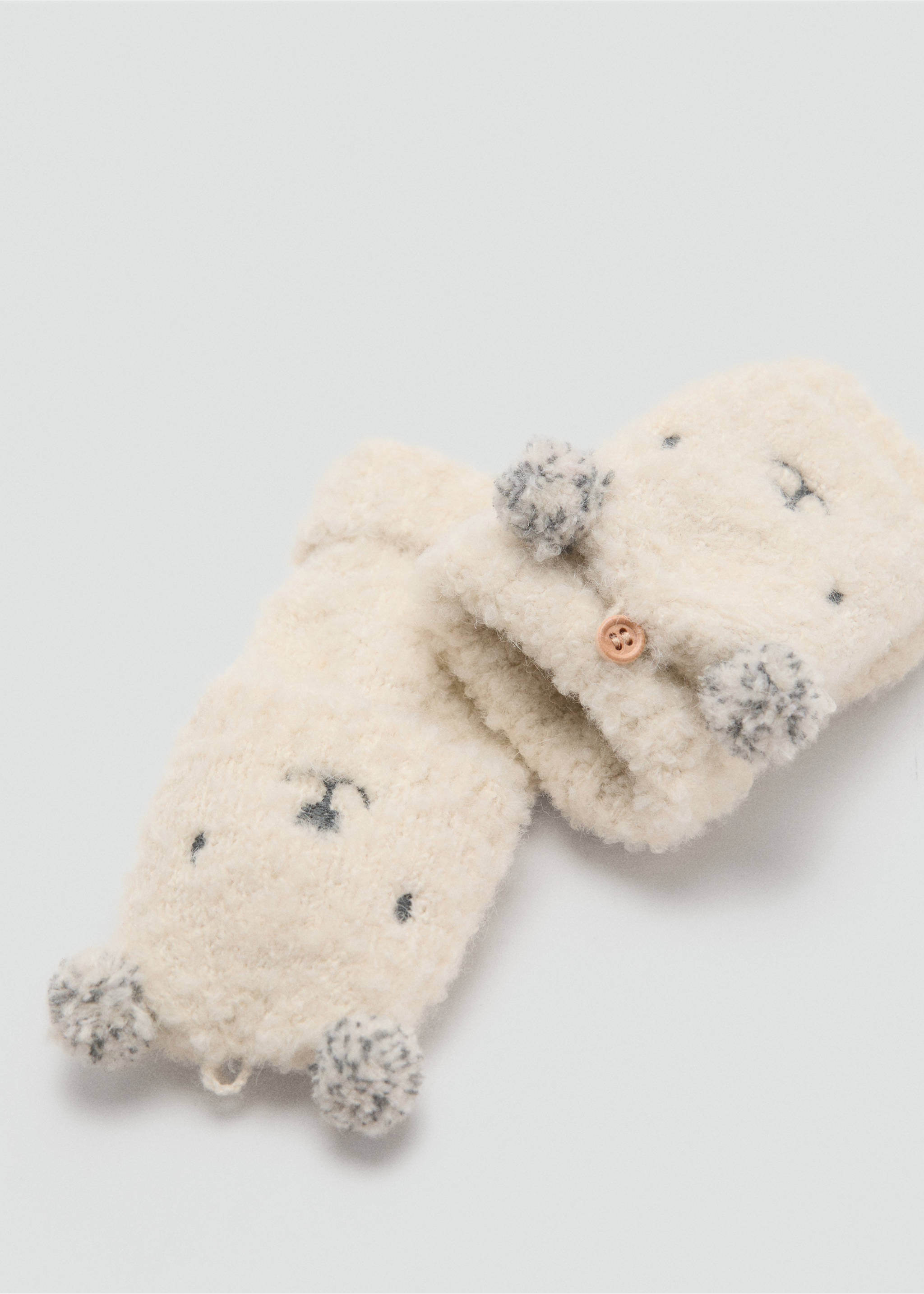 Bear knitted gloves - Details of the article 1, Ecru. Ref: 17096740-00.
