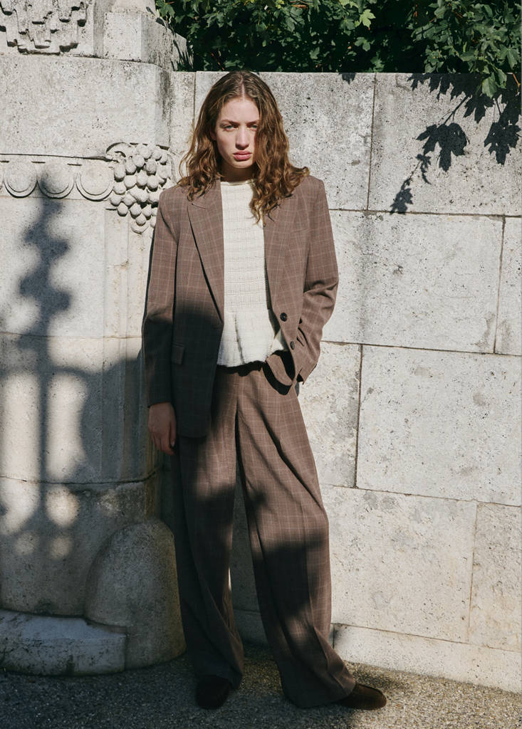 MANGO - Pantalon de costume wide leg à carreaux marron moyen - 36