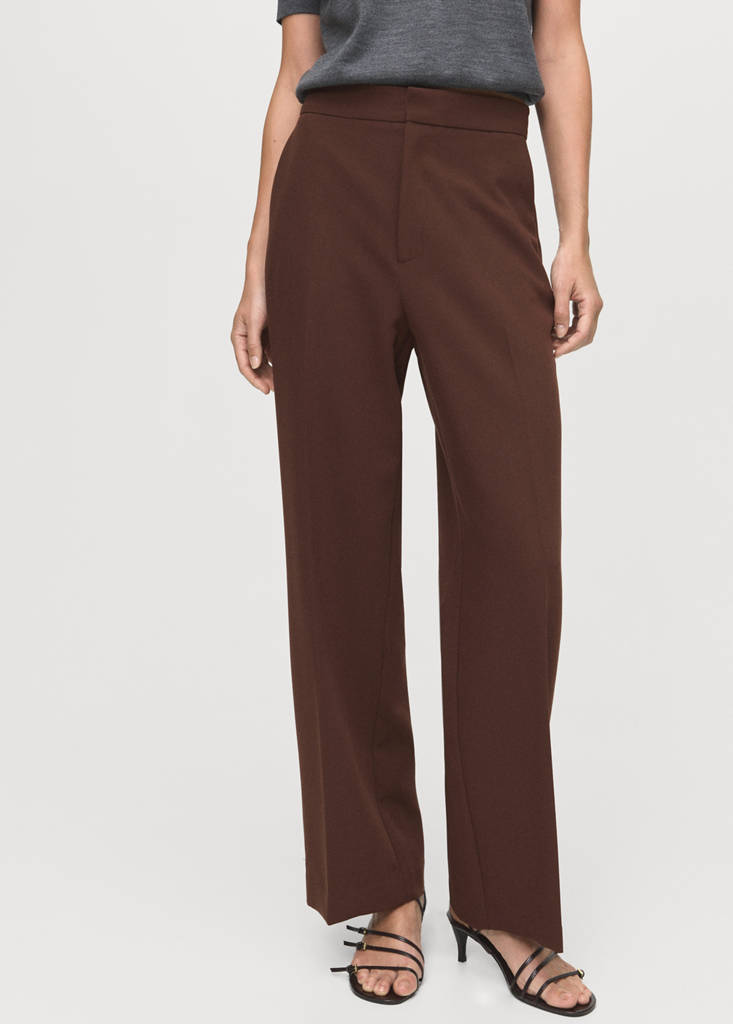 High-waist straight trousers — Chocolate