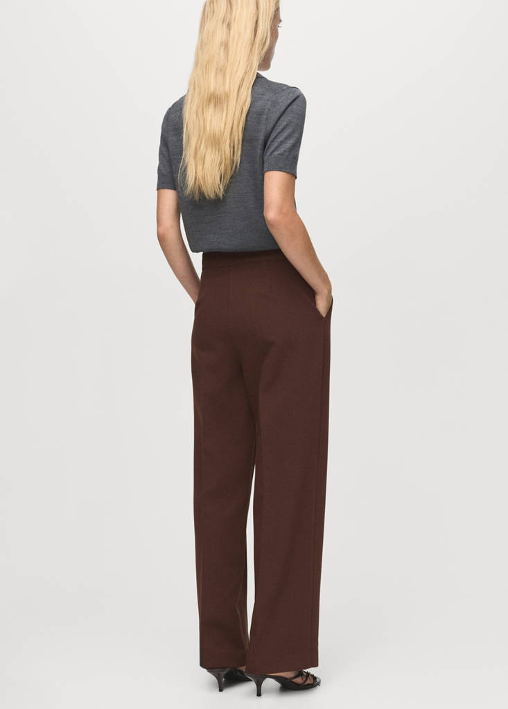 High-waist straight trousers — Chocolate