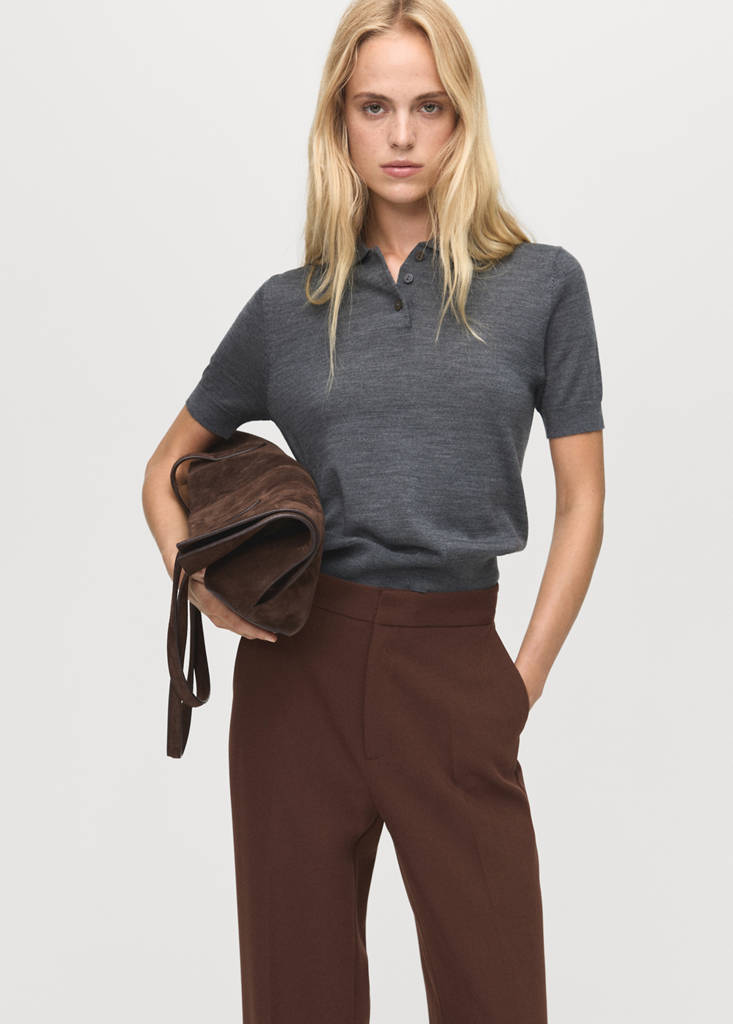 High-waist straight trousers — Chocolate