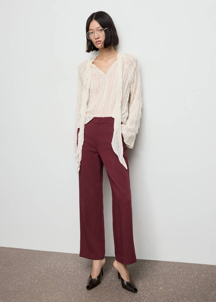 High-waist straight trousers — Maroon