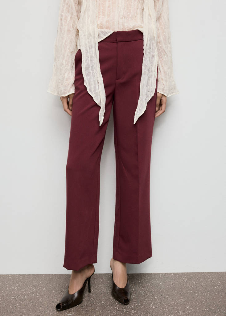 High-waist straight trousers — Maroon