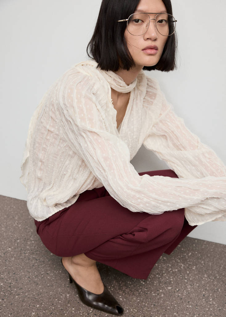 High-waist straight trousers — Maroon