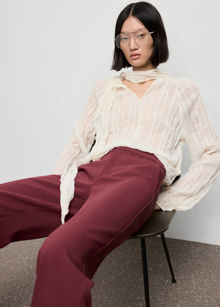 High-waist straight trousers — Maroon