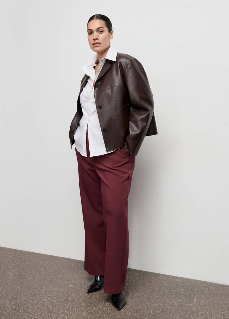 High-waist straight trousers — Maroon