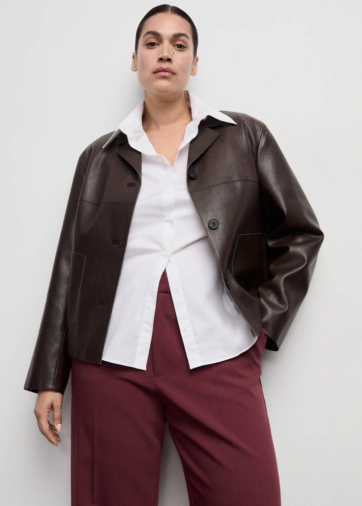 High-waist straight trousers — Maroon