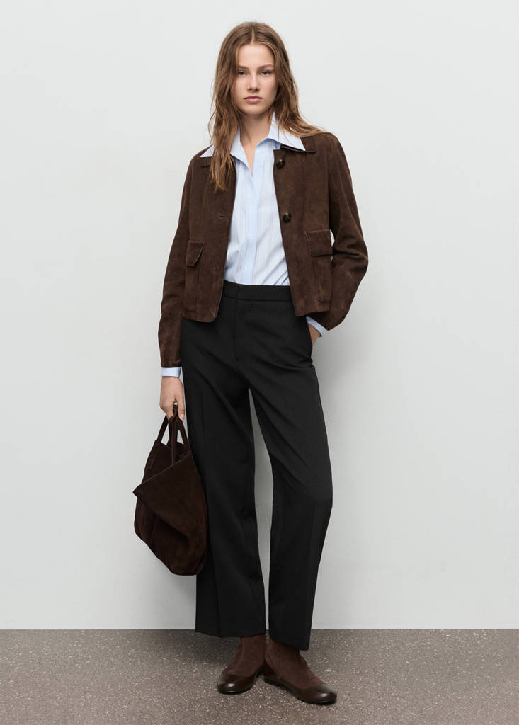 High-waist straight trousers — Black