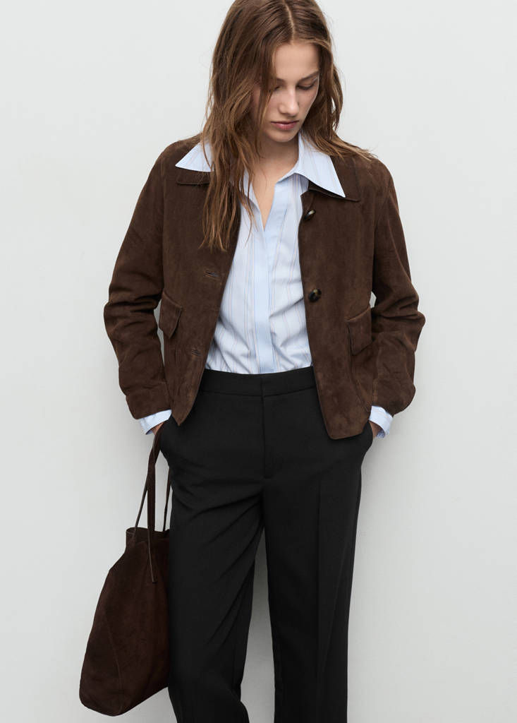 High-waist straight trousers — Black