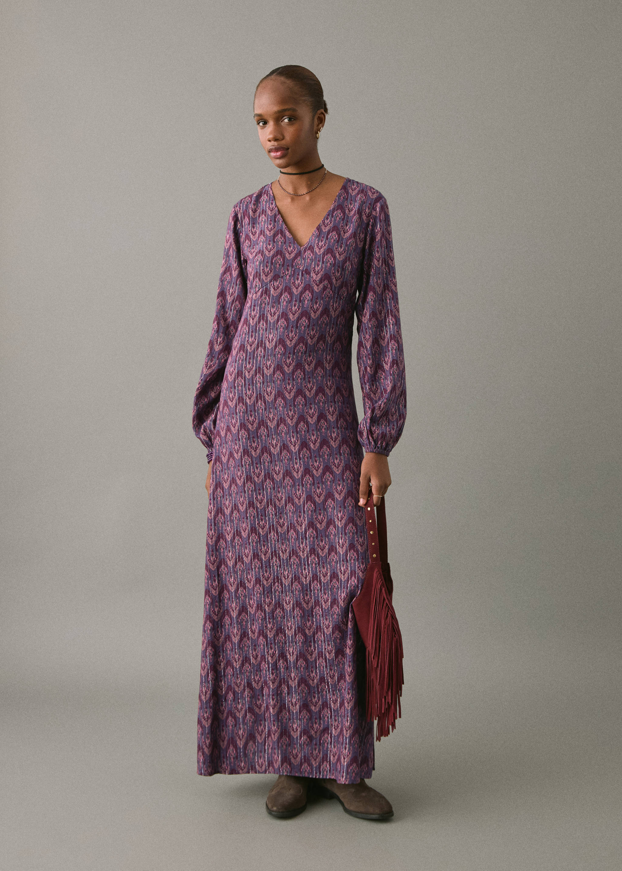 Vestido estampado lurex - Plano geral