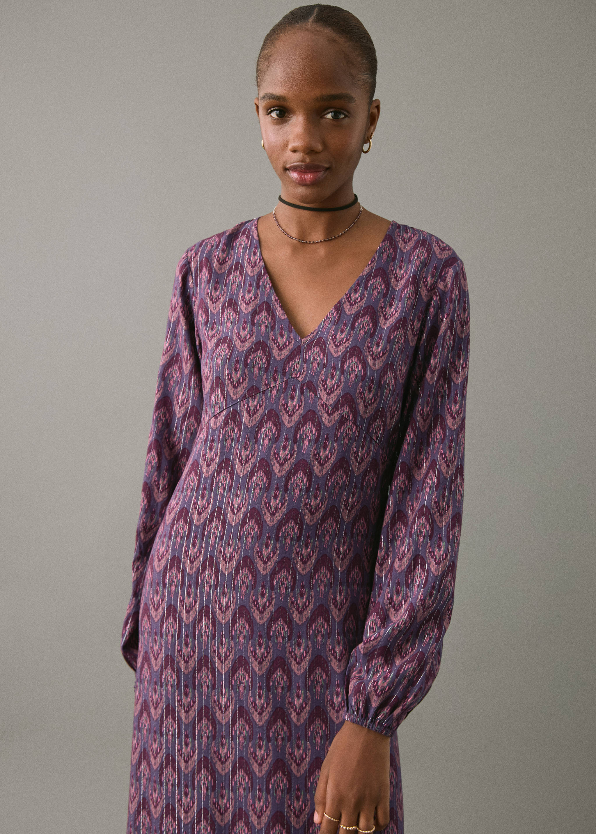 Vestido estampado lurex - Plano médio