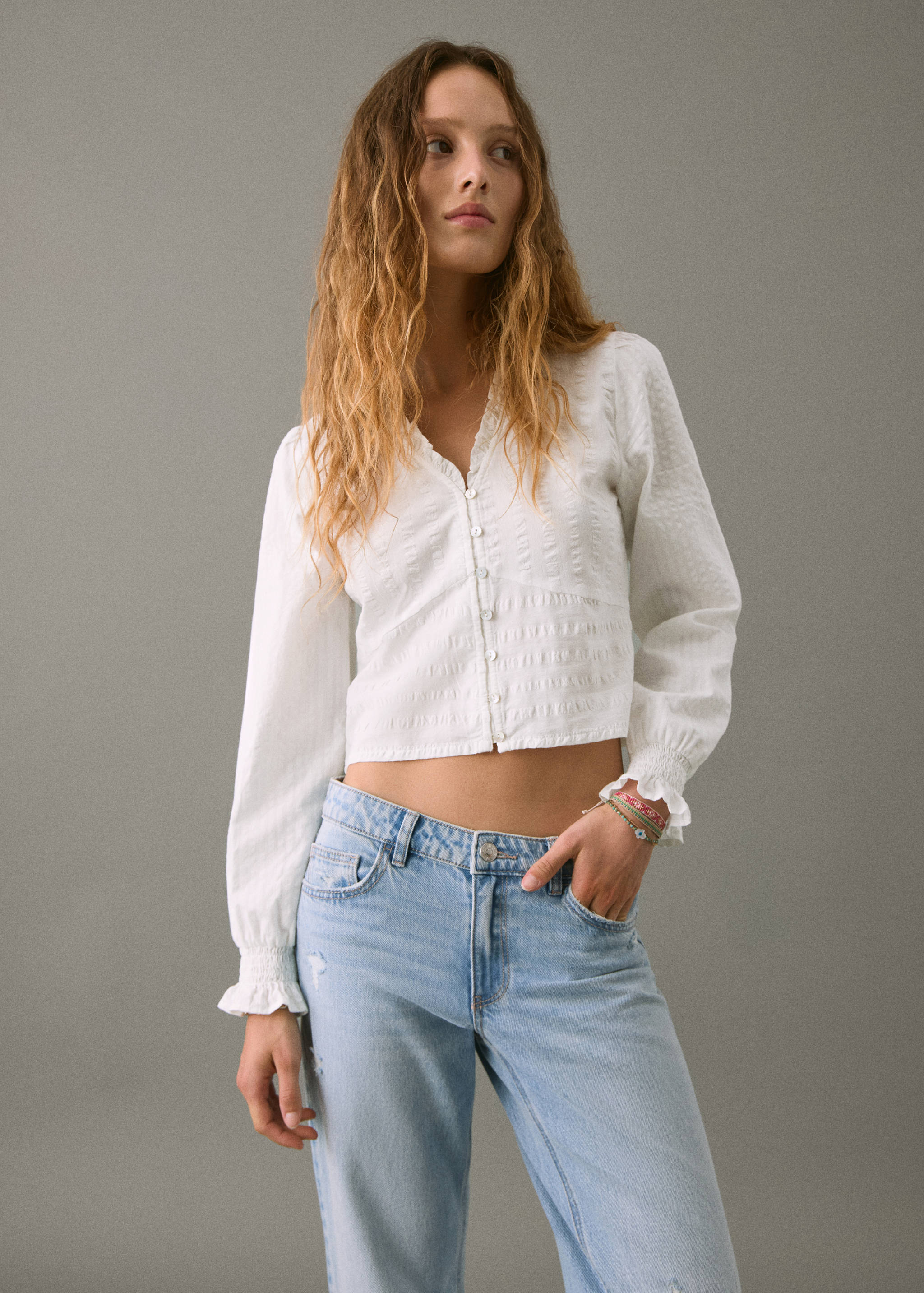 Textured cotton blouse - Medium plane