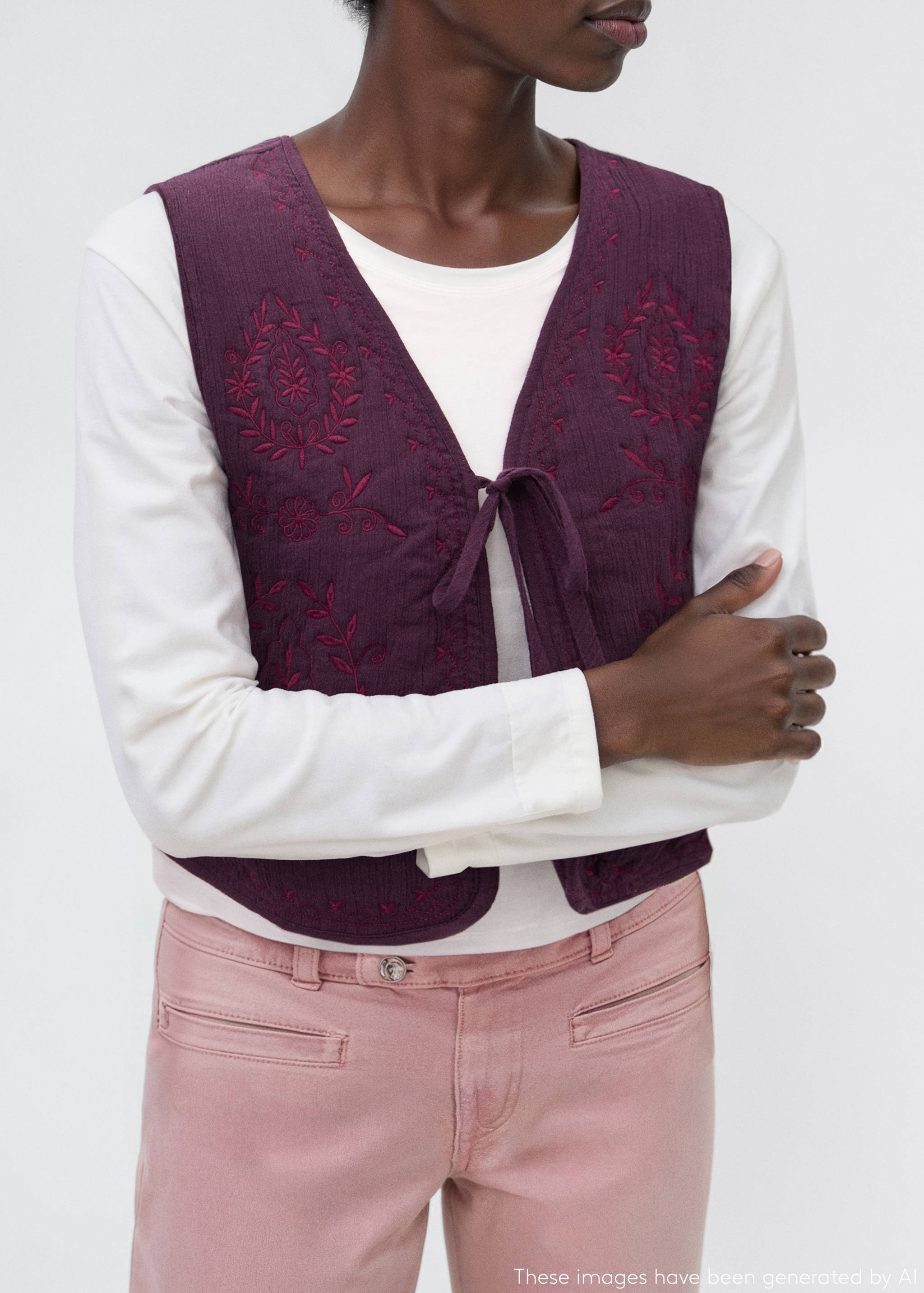 Floral-embroidered waistcoat - Details of the article 1