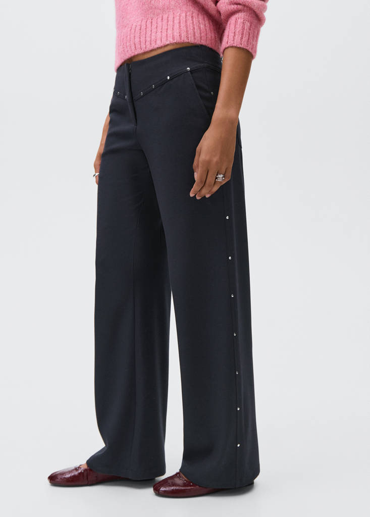 Low-waist studded trousers — Navy