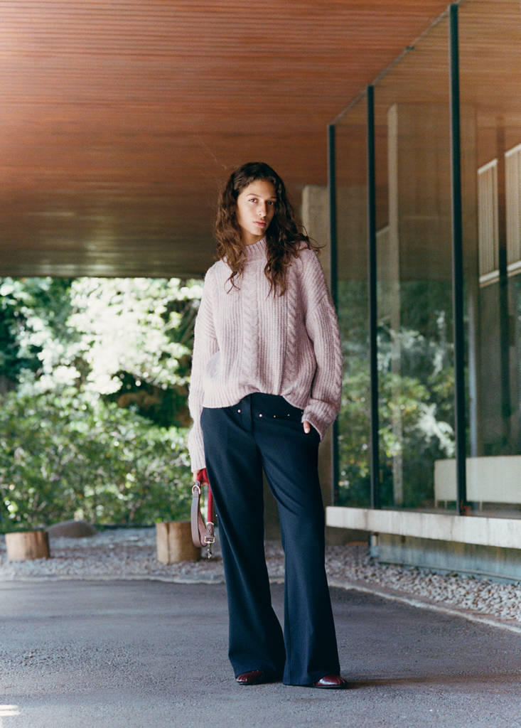 Low-waist studded trousers — Navy