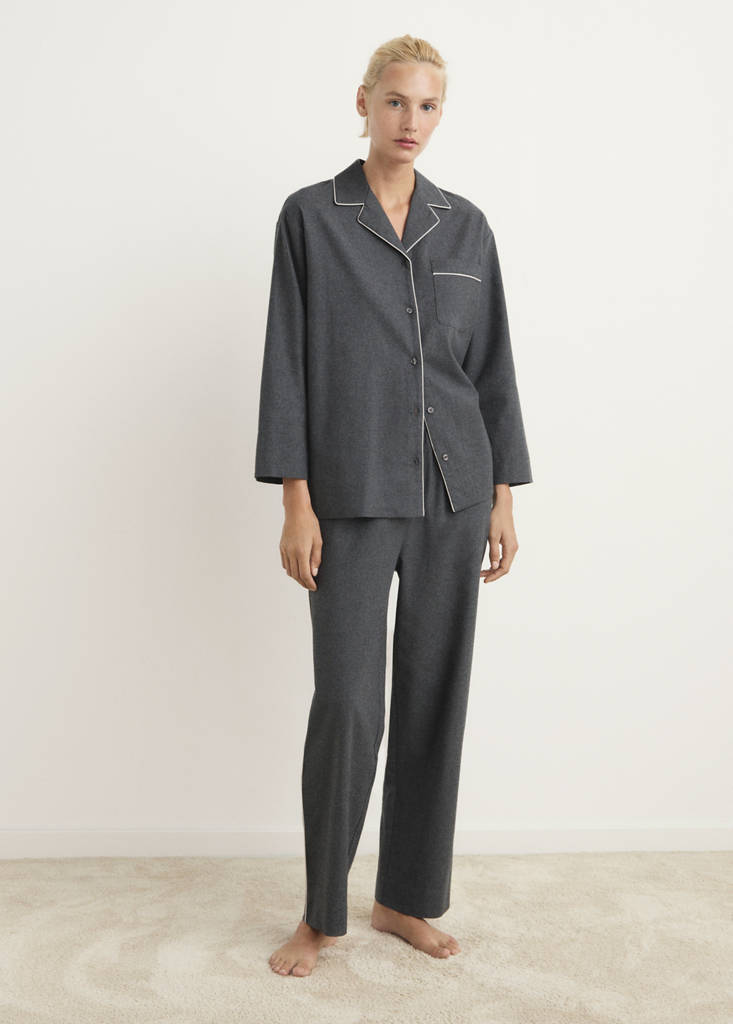 Cotton flannel shirt with contrasting piping