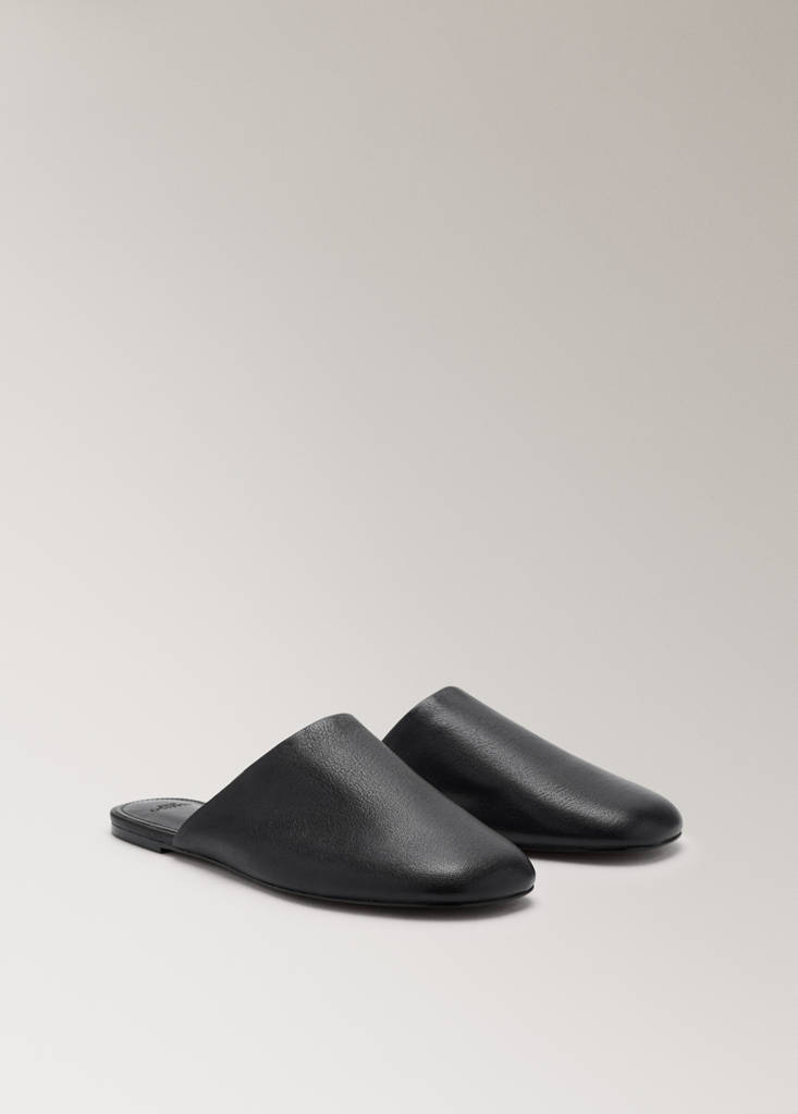 Leather mule slippers — Black