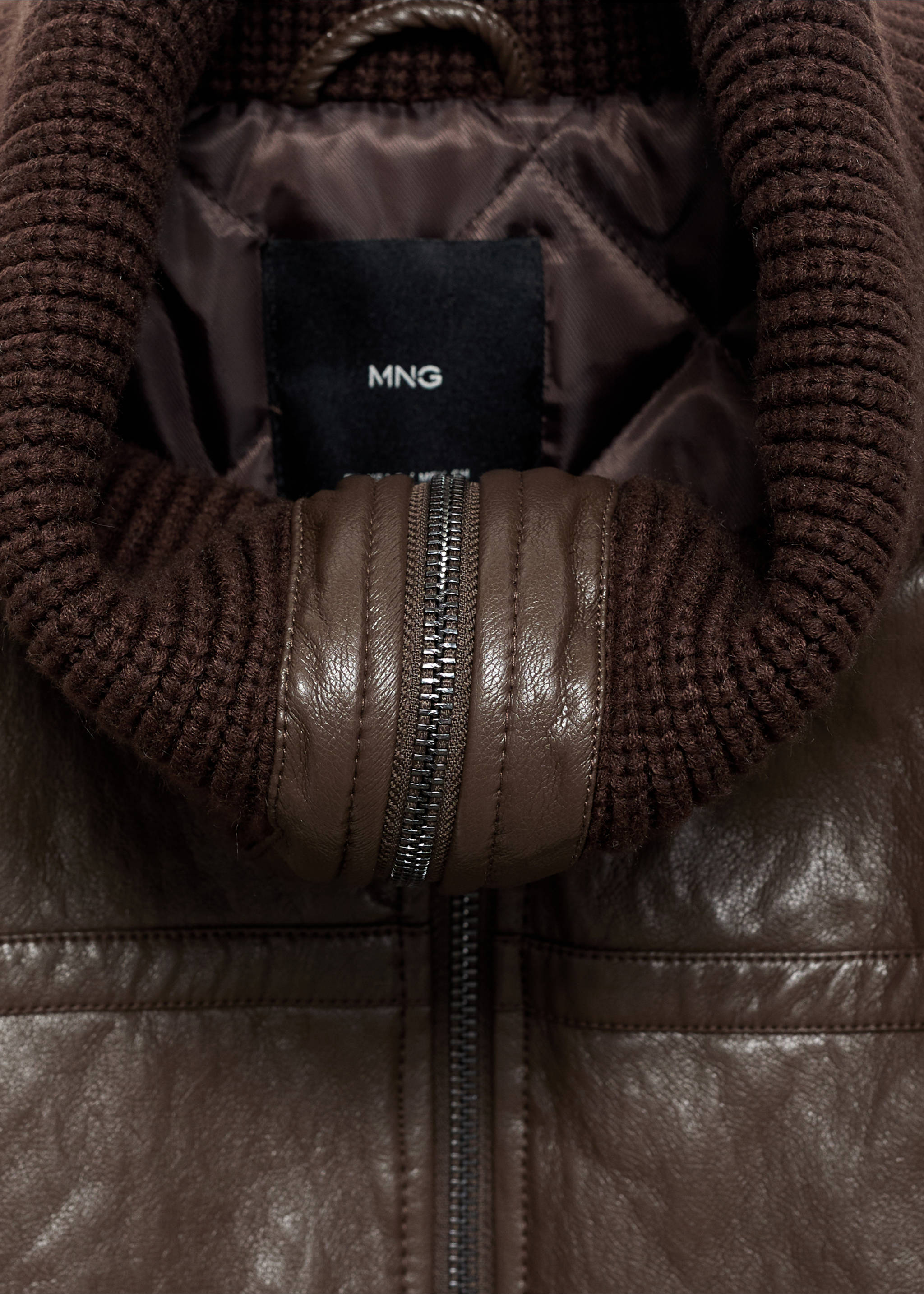 Faux-leather jacket with a roll-neck collar - Details of the article 8, Brown. Ref: 17097136-00.
