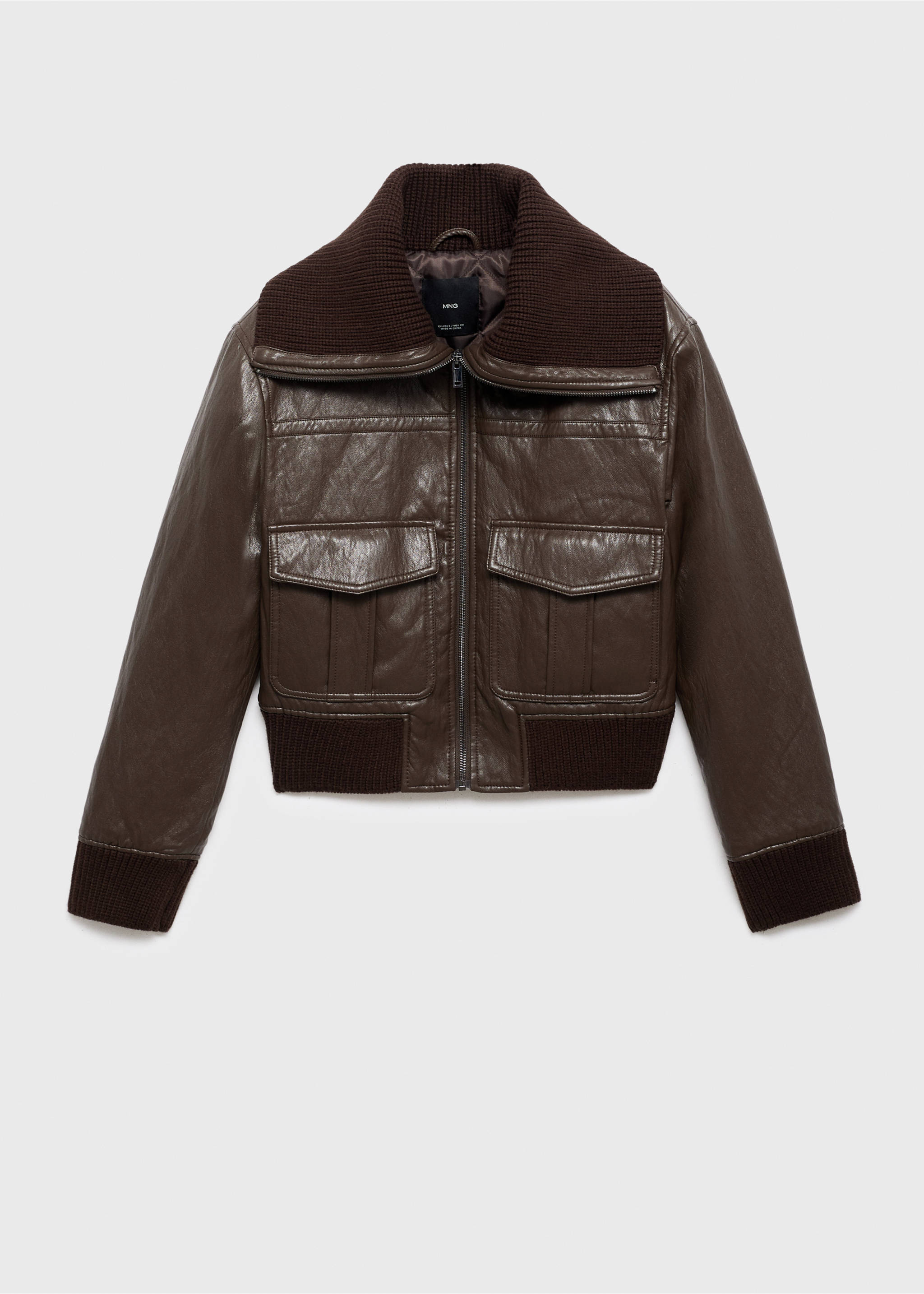 Faux-leather jacket with a roll-neck collar - Article without model, Brown. Ref: 17097136-00.