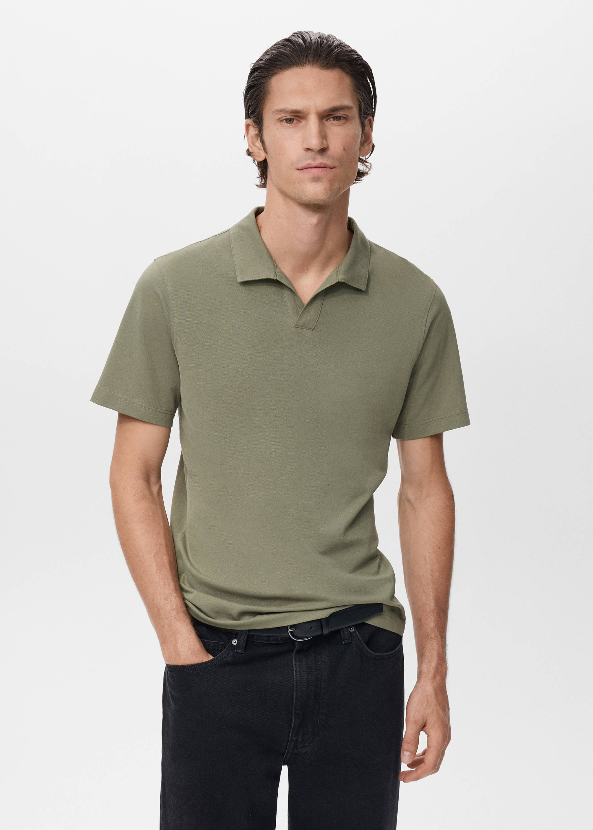 Polo algodón piqué - Plano medio, Verde oscuro. Ref: 17097766-00.