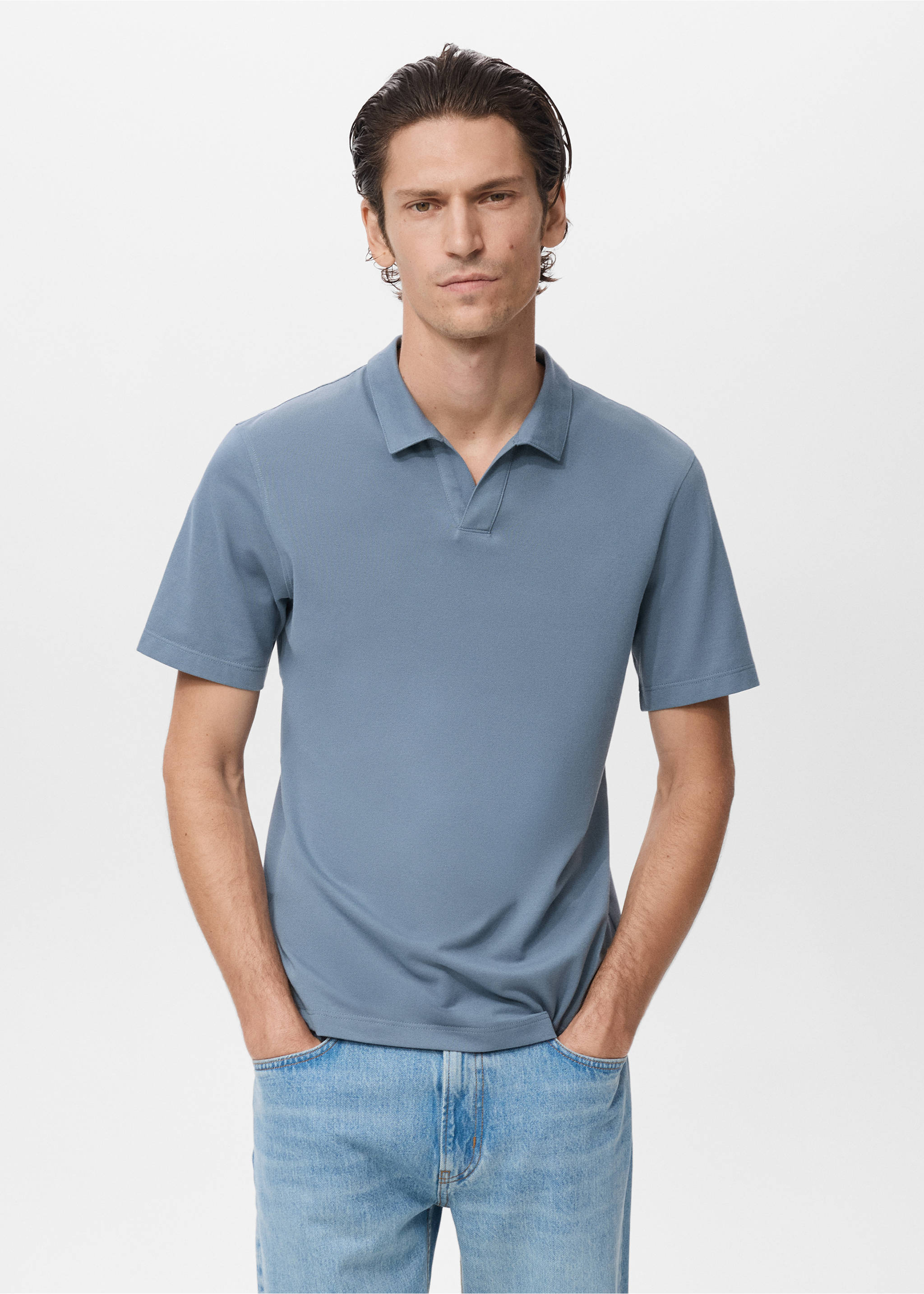 Polo coton piqué - Plan moyen, Bleu indigo. Ref: 17097766-00.