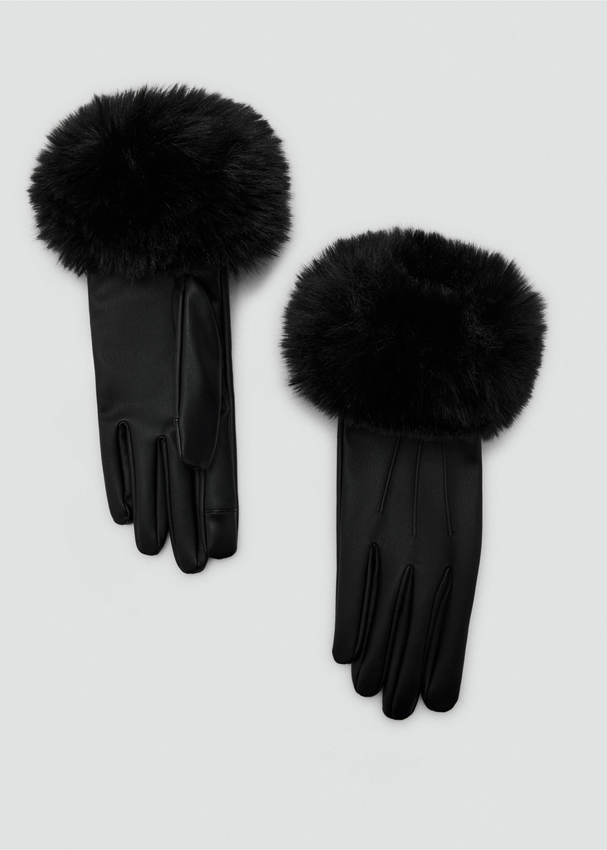 Gants combinés imitation fourrure - Article sans modèle, Noir. Ref: 17097768-00.