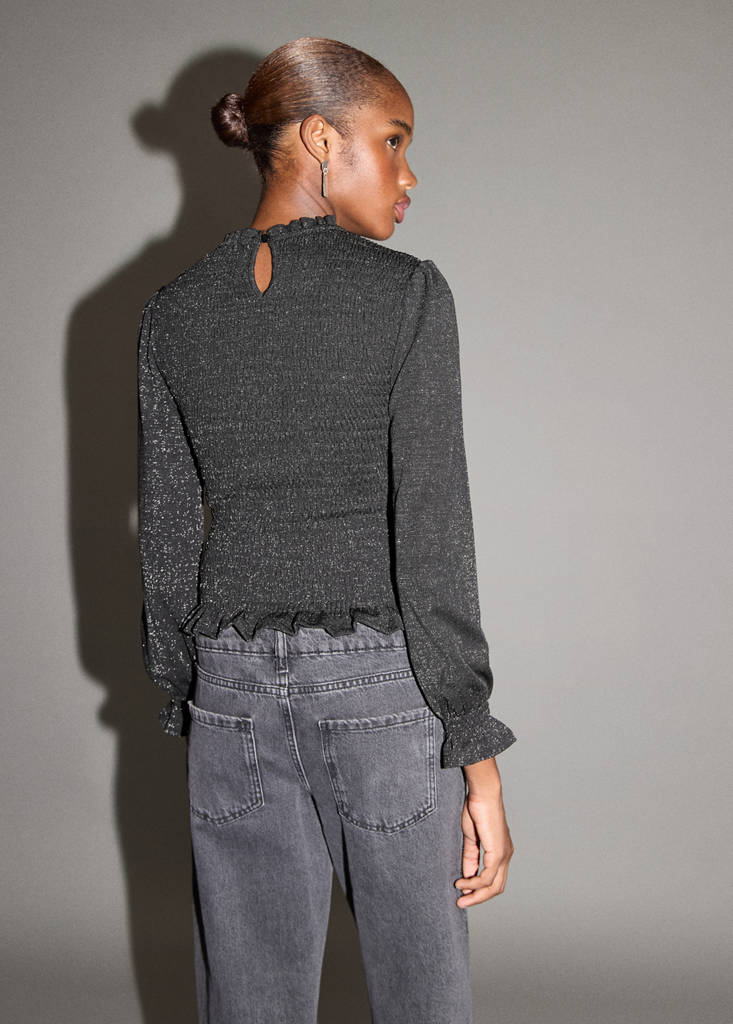 Frilled lurex t-shirt — Black