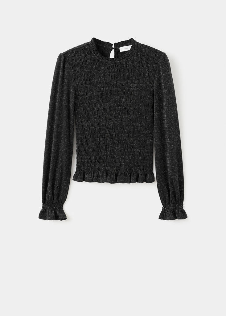 Frilled lurex t-shirt — Black