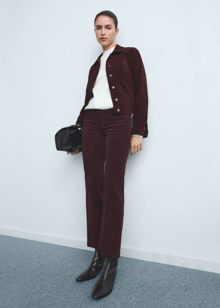 MANGO - Veste en velours avec coutures lie de vin - XL
