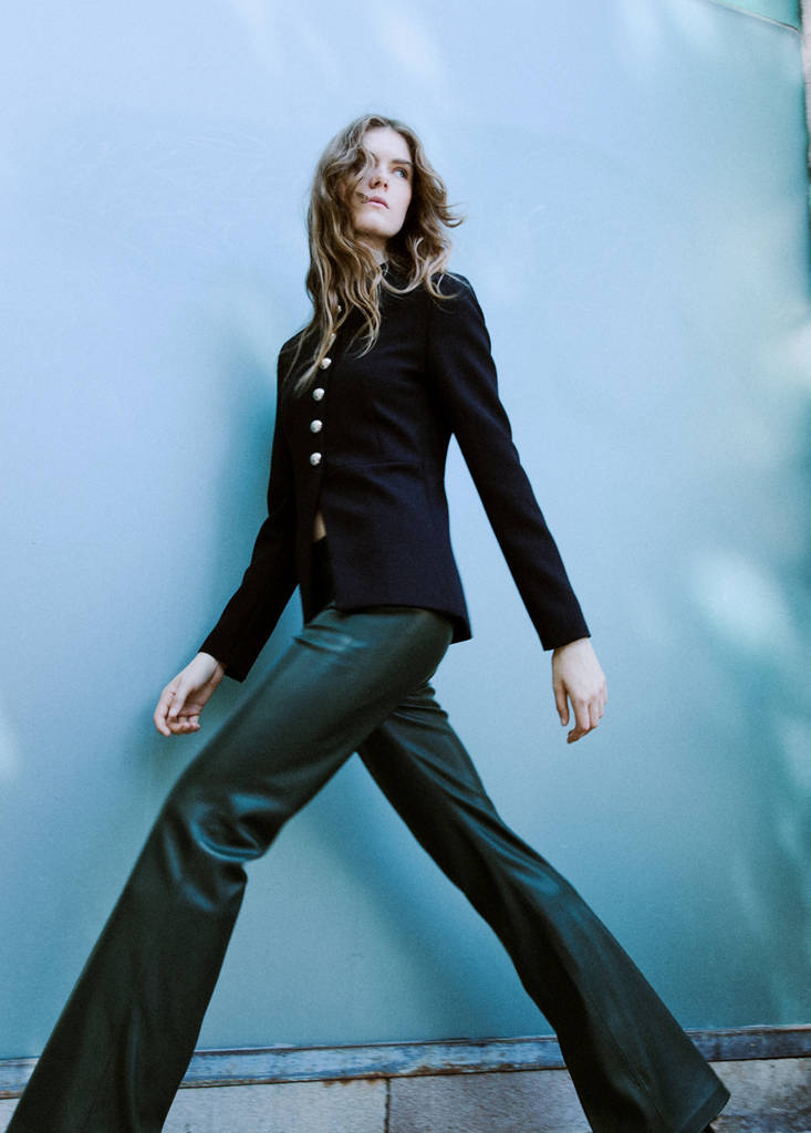 Faux-leather flared trousers — Green