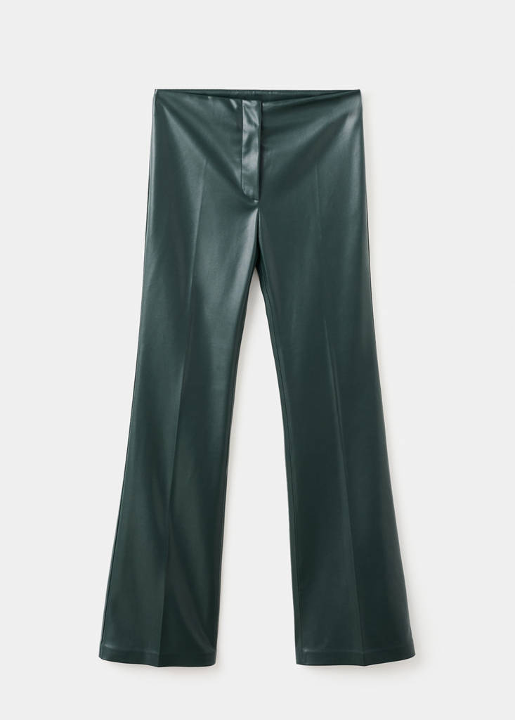 Faux-leather flared trousers — Green