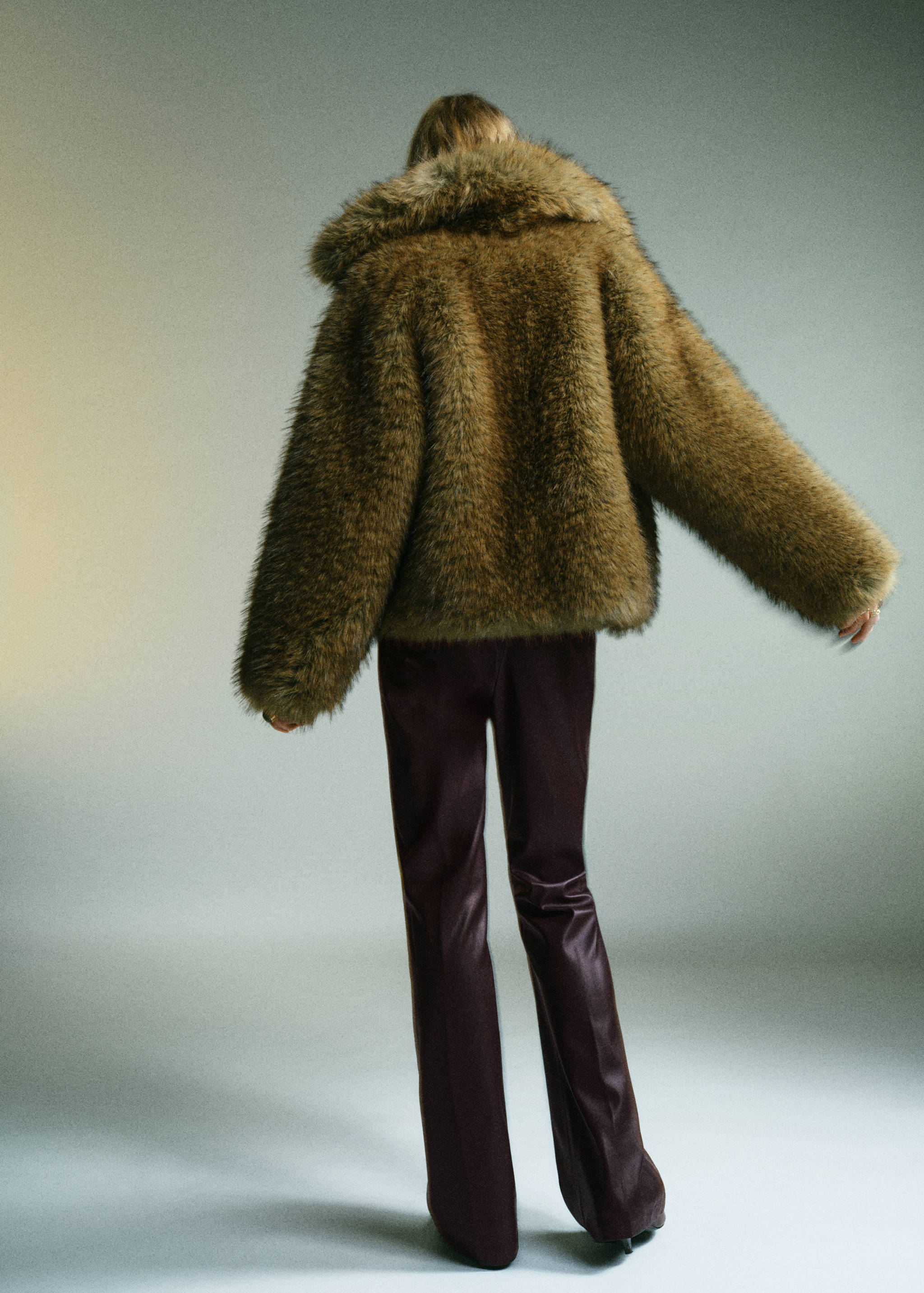 皮革质感喇叭裤 - null