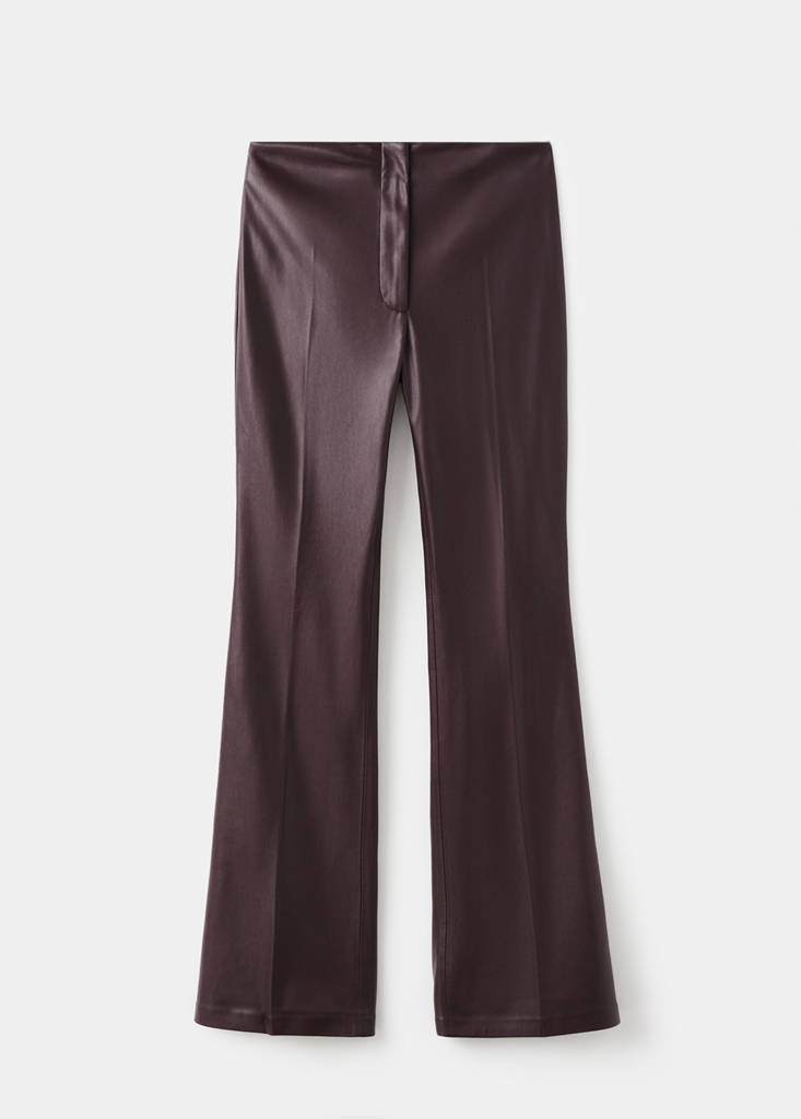Faux-leather flared trousers — Wine